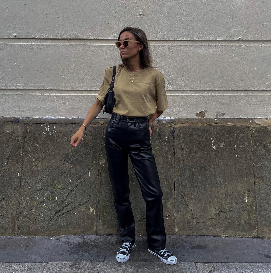 Basic T-Shirt And Leather Pants